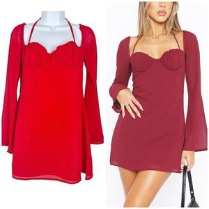 White Fox size M Ready For Fun Bell Sleeve Mini Dress Bright Red Cocktail Party